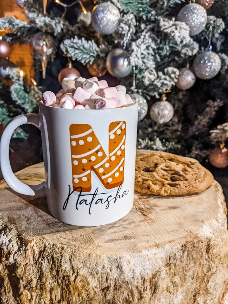 Christmas Initial Mug, Gingerbread, Candy Cane Gift - Thea Elizabeth Studio Ltd