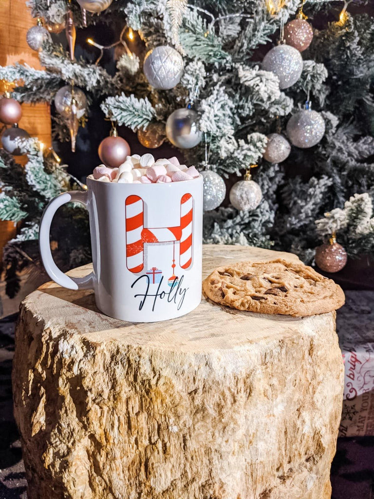 Christmas Initial Mug, Gingerbread, Candy Cane Gift - Thea Elizabeth Studio Ltd