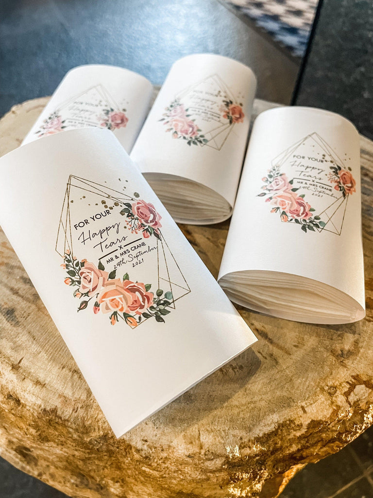 Happy Tears Tissues Personalised Wedding Favours Tears of Joy - Thea Elizabeth Studio Ltd