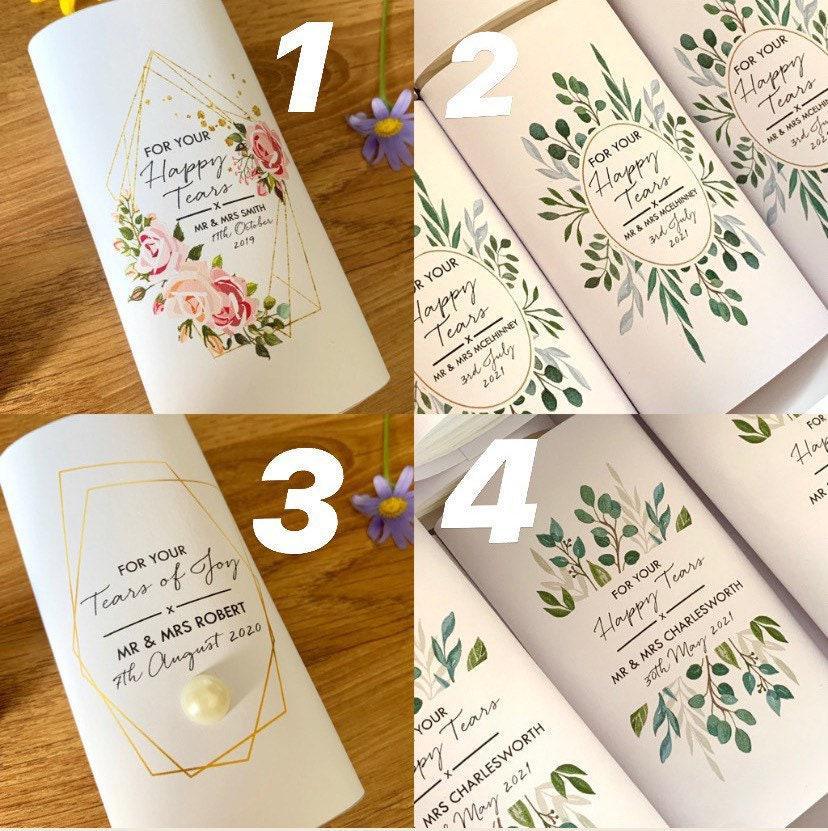Happy Tears Tissues Personalised Wedding Favours Tears of Joy - Thea Elizabeth Studio Ltd