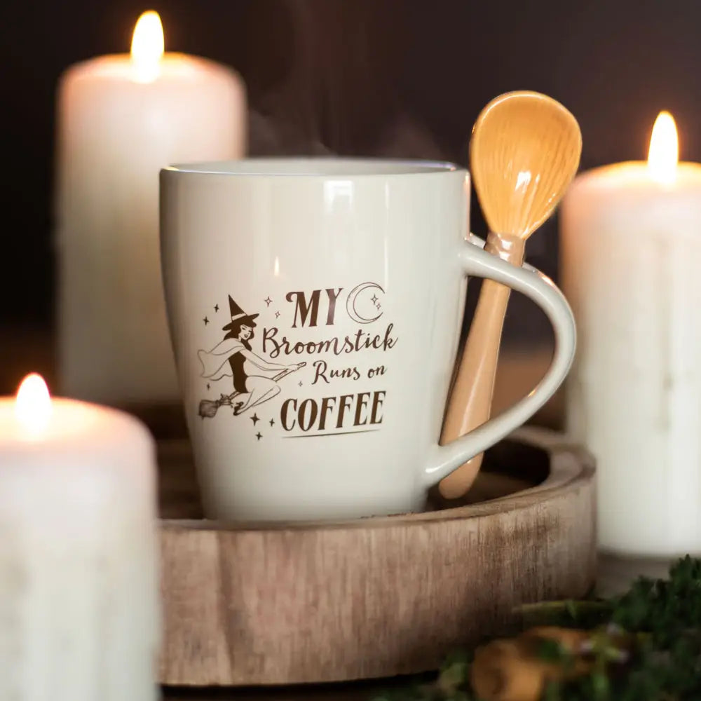 My Broomstick Runs On Coffee Halloween Mug and Spoon Set - Thea Elizabeth Studio Ltd