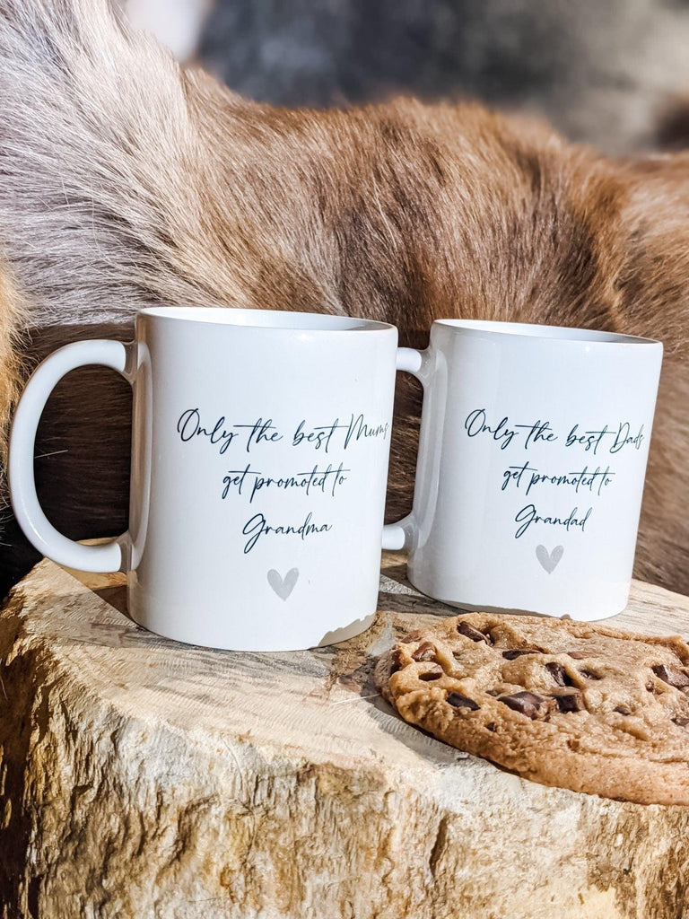 Promoted to Grandma & Grandad Mug Set, Pregnancy Announcement - Thea Elizabeth Studio Ltd