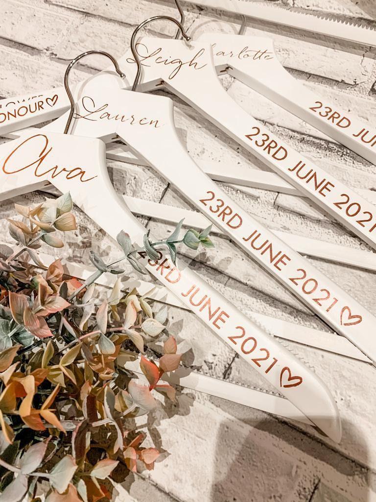 White Wedding Dress Hangers, Bridesmaid, Maid of Honour, Mother of the Bride Hangers, White - Thea Elizabeth Studio Ltd